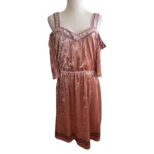 Lucky Brand Dusty Pink Velvet Boho Cold Shoulder Dress Size Medium